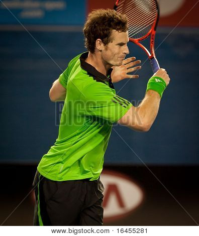 MELBOURNE - 28 januari: Andy Murray van Groot-Brittannië in zijn semi-definitieve overwinning tegen David Ferrer van Spa