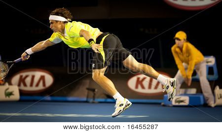 MELBOURNE - 28 januari: David Ferrer van Spanje in zijn halve finale verlies aan Andy Murray van Groot-Brittannië