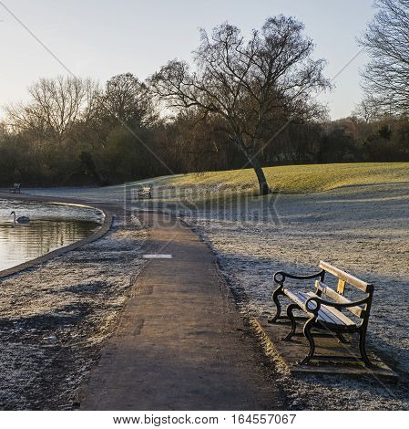 A Winter-time view of the beautiful Verulamium Park in St. Albans UK.