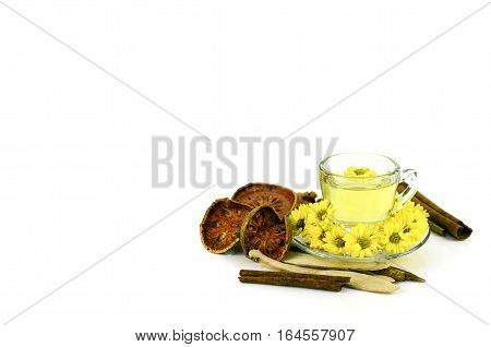 Chrysanthemum Tea With Chinese Herbal Medicine On White Background.