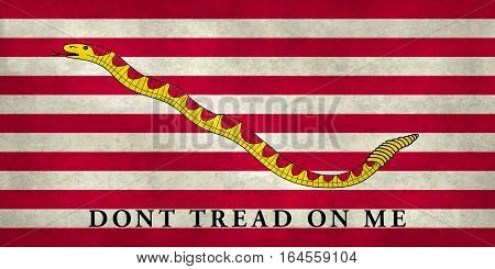 First Navy Jack flag of the United States of America with Rattlesnake and "Dont tread on me" text with distressed stone textures