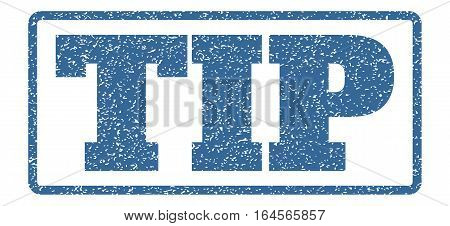 Cobalt Blue rubber seal stamp with Tip text. Vector tag inside rounded rectangular shape. Grunge design and unclean texture for watermark labels. Horisontal sign on a white background.