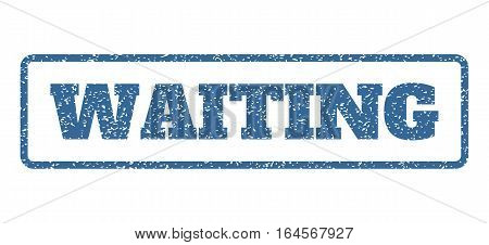 Cobalt Blue rubber seal stamp with Waiting text. Vector tag inside rounded rectangular banner. Grunge design and dust texture for watermark labels. Horisontal sign on a white background.