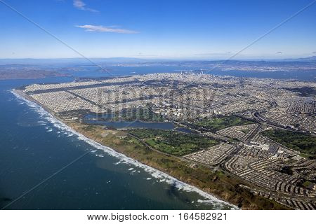 Aerial View Of San Francisco Downtown Cityscape