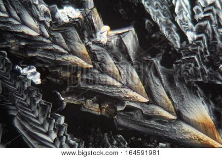 Crystals of Erythritol under the microscope. Erythritol is a sweetener for food.