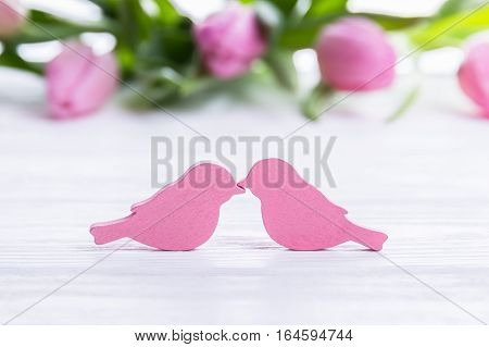 Happy Valentine's Day. Valentine's day concept. Two birds kissing