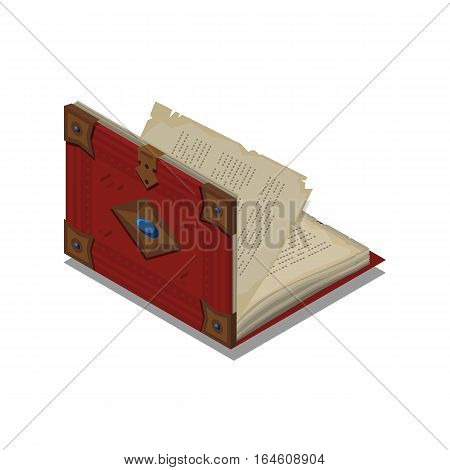 Old 3d colorful open book or tutorial. Isometric flat classbook or textbook icon. Education symbol logo. Illustration vector art.