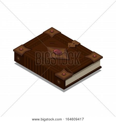 Old 3d colorful book or tutorial. Isometric flat classbook or textbook icon. Education symbol logo. Illustration vector art.