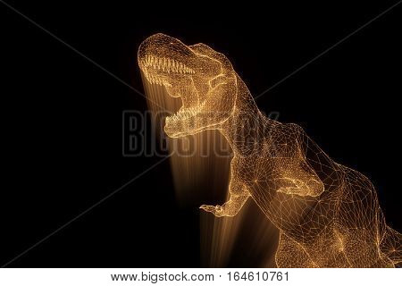 Dinosaur TRex in Hologram Wireframe Style. Nice 3D Rendering