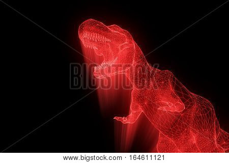 Dinosaur TRex in Hologram Wireframe Style. Nice 3D Rendering