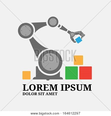 Robotic hand build from colored cubes. Vector illustration