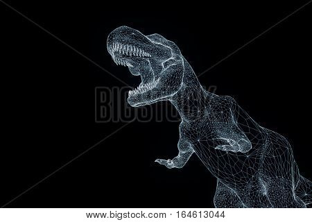Dinosaur TRex in Hologram Wireframe Style. Nice 3D Rendering