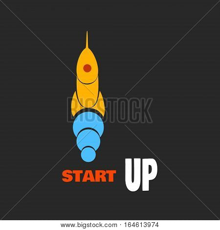 The yellow rocket go up. Startup icon flat design. Vector illustration
