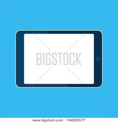 Tablet computer icon. Template horizontal blank white screen, mock up. Device isolated on blue. Vector cartoon flat illustration for web site, app, UITablet computer icon. Template horizontal blank white screen, mock up. Device isolated on blue. Vector ca