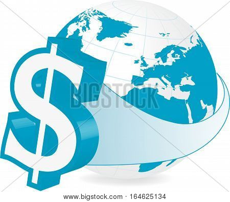 Rastered illustration of earth with dollar currency symbol
