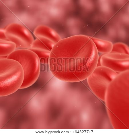 Red blood cell flowing in vein or artery. 3d render. Healthcare and medical zoom concept.