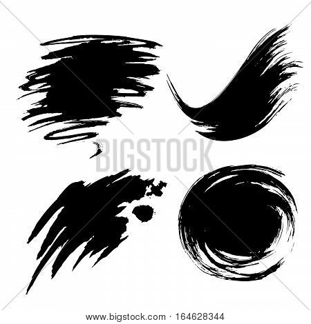 Set of different ink spots, stains, splatters and strokes. Real paint vector texture