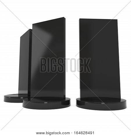 LCD Screen Stand. Black Trade Show Booth Group. 3d render of lcd screen isolated on white background. High Resolution. Ad template for your expo design.