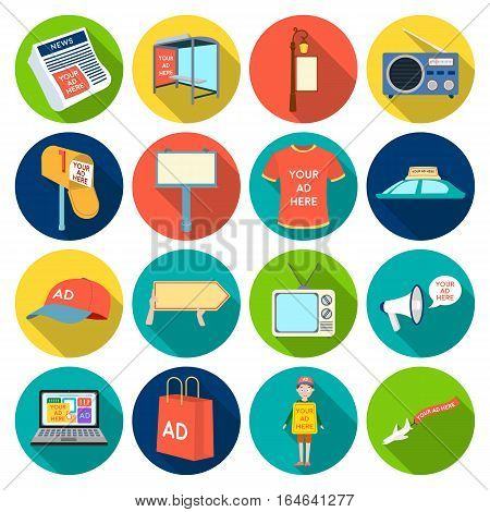 Advertising set icons in flat design. Big collection of advertising vector symbol stock illustration