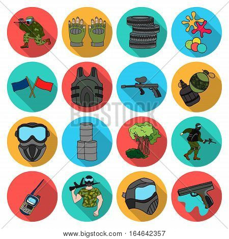Paintball set icons in flat design. Big collection of paintball vector symbol stock illustration