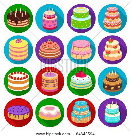 Cakes set icons in flat design. Big collection of cakes vector symbol stock illustration