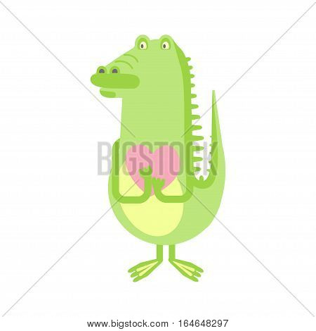 Valentines day banner with cute crocodile and heart. Vector illustration eps 10