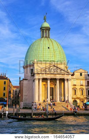 Burano, Italy - June 21: San Simeone Piccolo Church Along Grand Canal On June 21, 2015 In Burano, It