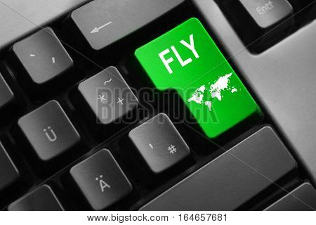 grey keyboard green enter button fly world