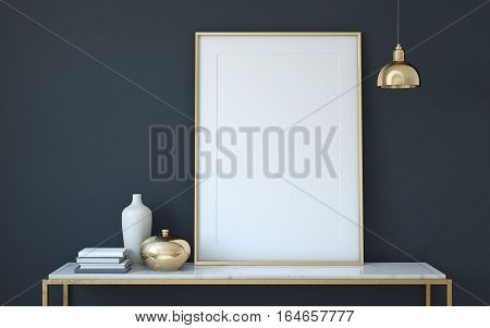 Frame mockup. Interior with large frame. 3d render.