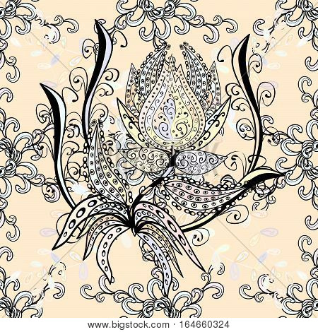 Flowers And Foodles On Light Background. Raster Illustration Texture.