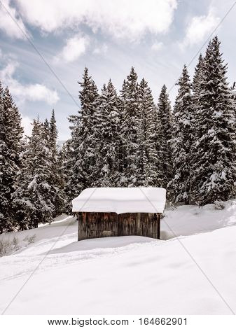 Skiing Dolomites Winter cabin traditional alpine life