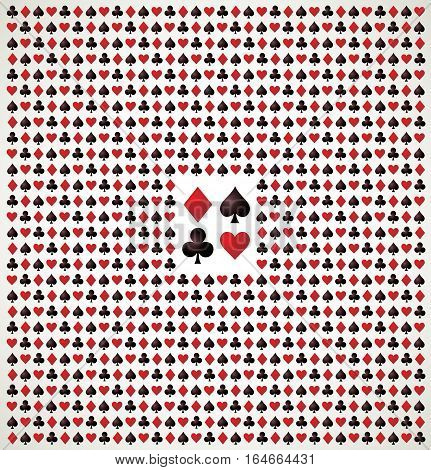 Card suit. Hearts, diamonds, spades and clubs. Playing cards. Vector illustration