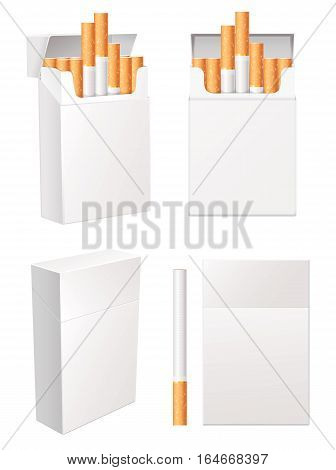 Collection of blank cigarette pack. Isolated on white background. Vector illustration eps 10. Set