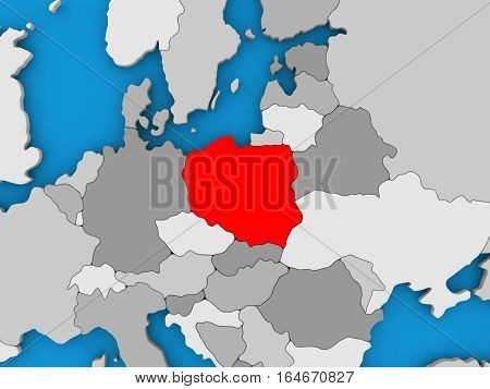 Poland In Red On Globe