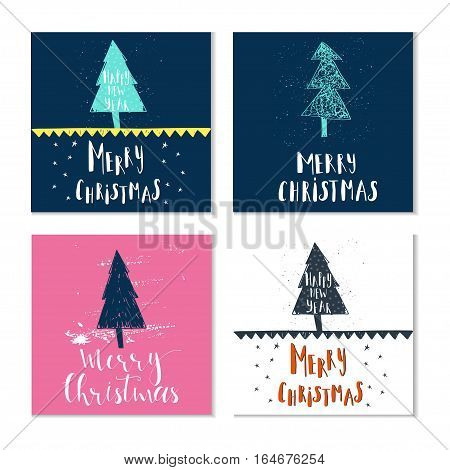 Wonderful and unique handwritten Christmas wishes for holiday greeting cards. Illustration of a tree with snow and lettering. 