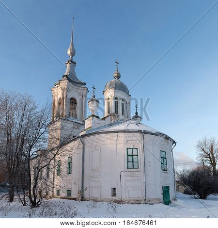 Church Barlaam Khutynsky. Vologda. Journey to the North of Russia. Unique temple. Frosty morning. Snowy winter in Russia