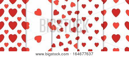 Set of 5 seamless pattern with hearts. Valentines Day background
