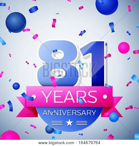 Eighty one years anniversary celebration on grey background. Anniversary ribbon