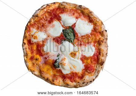 A real neapolitan pizza margherita on white backgrund