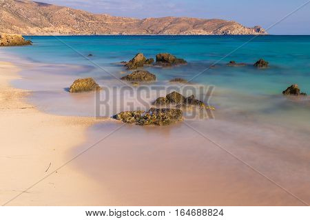 Amazing Elafonisi beach with pink sand Chania prefecture South of Crete island Greece