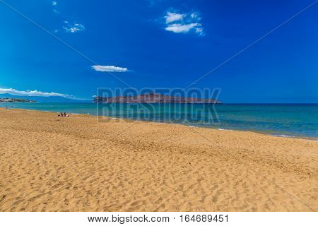 Kato Stalos beach near Chania great golden sand Chania prefecture Western Crete Greece