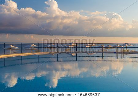 Kato Stalos beach near Chania nice swimming pool with sea view Chania prefecture Western Crete Greece