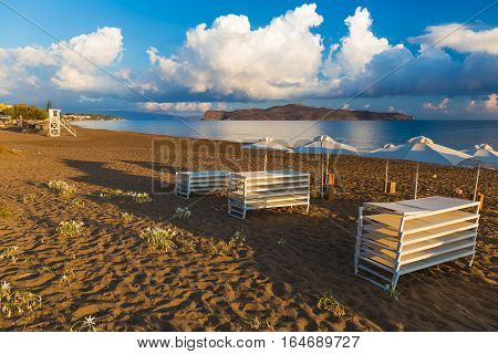 Kato Stalos beach near Chania great golden sand Chania prefecture Western Crete Greece