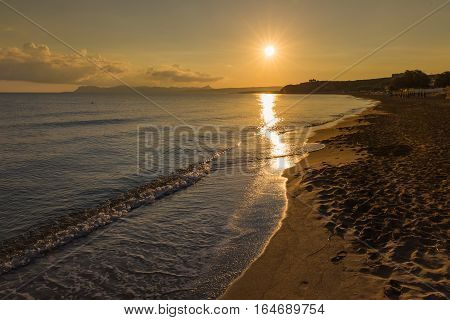 Kato Stalos beach near Chania great golden sand Chania prefecture Western Crete Greece