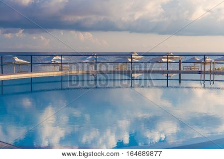 Kato Stalos beach near Chania nice swimming pool with sea view Chania prefecture Western Crete Greece
