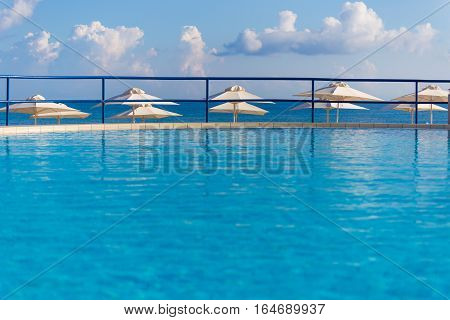 Kato Stalos beach near Chania nice swimming pool with sea view Chania prefecture Western Crete Greece