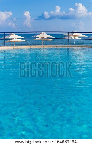 Kato Stalos beach near Chania nice swimming pool with sea view Chania prefecture Western Crete Greece