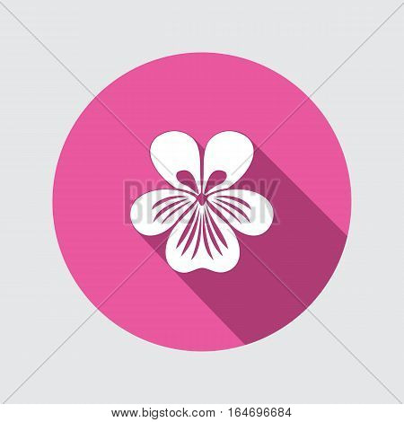 Viola, violet, nasturtium, pansy flower icon. Spring floral symbol. Round circle flat sign with long shadow. Vector