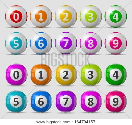 vector illustration of lottery ball. front view of white and colorful ball sets.