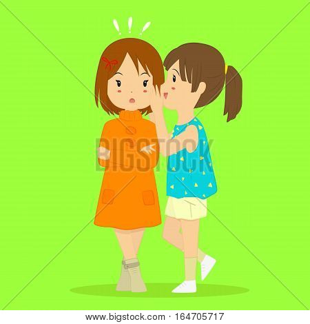 Illustration of a girl whispering something that shocked her friend.